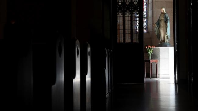 A statue of the Virgin Mary is displayed at St. Dominic’s Catholic Church in San Francisco, California, on October 24, 2018. (File photo by AFP)