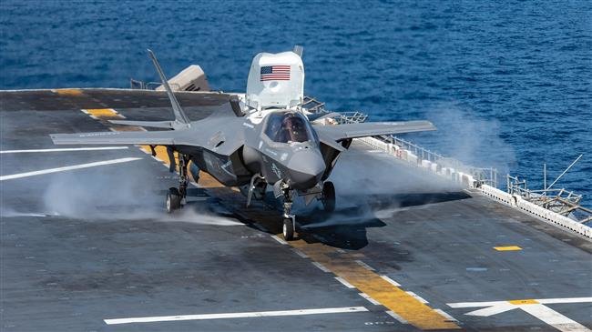 In this image obtained from the US Navy, an F-35B Lightning II launches from the flight deck of amphibious assault ship USS Essex on September 22, 2018, during a regularly scheduled deployment of Essex Amphibious Ready Group and 13th Marine Expeditionary Unit. (Photo by AFP)