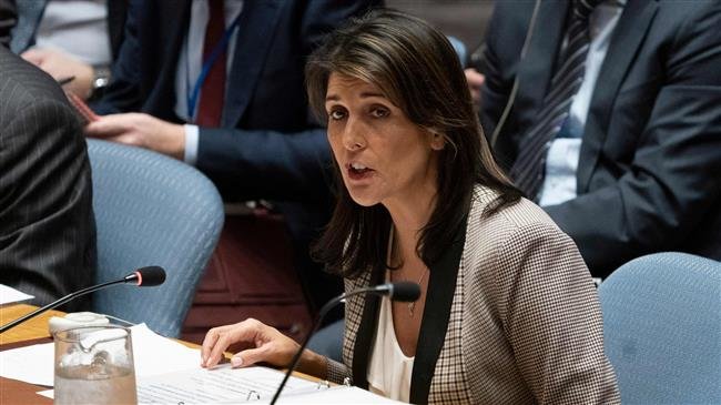 In this file photo taken on November 26, 2018 US Ambassador to the UN Nikki Haley addresses the UNSC during a United Nations Security Council meeting on Ukraine at the United Nations in New York. (Photo by AFP)