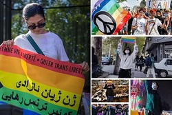 زن زندگی آزادی به ایستگاه رژه همجنس‌بازان رسید!