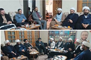 دیدار اساتید مدرسه علمیه آباده با خانواده شهید طلبه جنگ 12 روزه