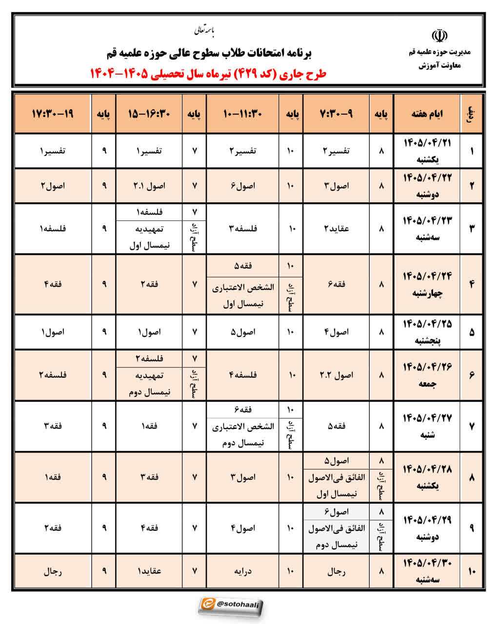 برنامه امتحانات طلاب سطوح عالی حوزه علمیه قم در تیرماه اعلام شد