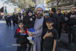 دسته عزاداری روز شهادت حضرت زهرا (سلام‎‌الله‌علیها) با حضور حضرت آیت الله وحید خراسانی