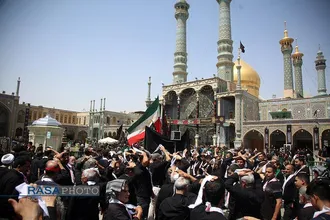 حضور دسته&zwnj;جات عزاداری تاسوعای حسینی در حرم مطهر حضرت معصومه (س)