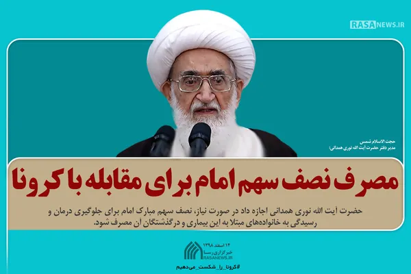 اجازه آیت الله نوری همدانی برای مصرف نصف سهم امام برای مقابله با کرونا