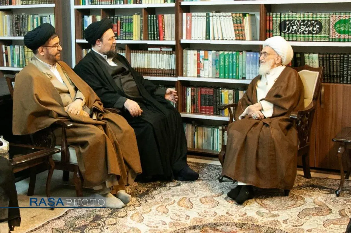 دیدار حضرات آیات و حجج الاسلام والمسلمین آقایان حسینی بوشهری، سید احمد خاتمی، سيد حسن خمینی و شهرستانی نماینده مرجع عالیقدر حضرت آیت الله العظمی سیستانی