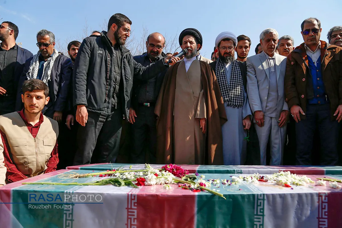مراسم تشییع دو شهید گمنام دفاع مقدس&lrm; در تهران