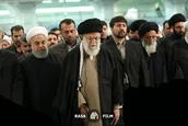 اقامه نماز رهبر انقلاب بر پیکر آیت‌ الله هاشمی شاهرودی