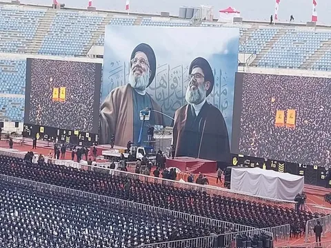بزرگ ترین تجمع انسانی تاریخ لبنان در تشییع شهیدان مقاومت + فیلم