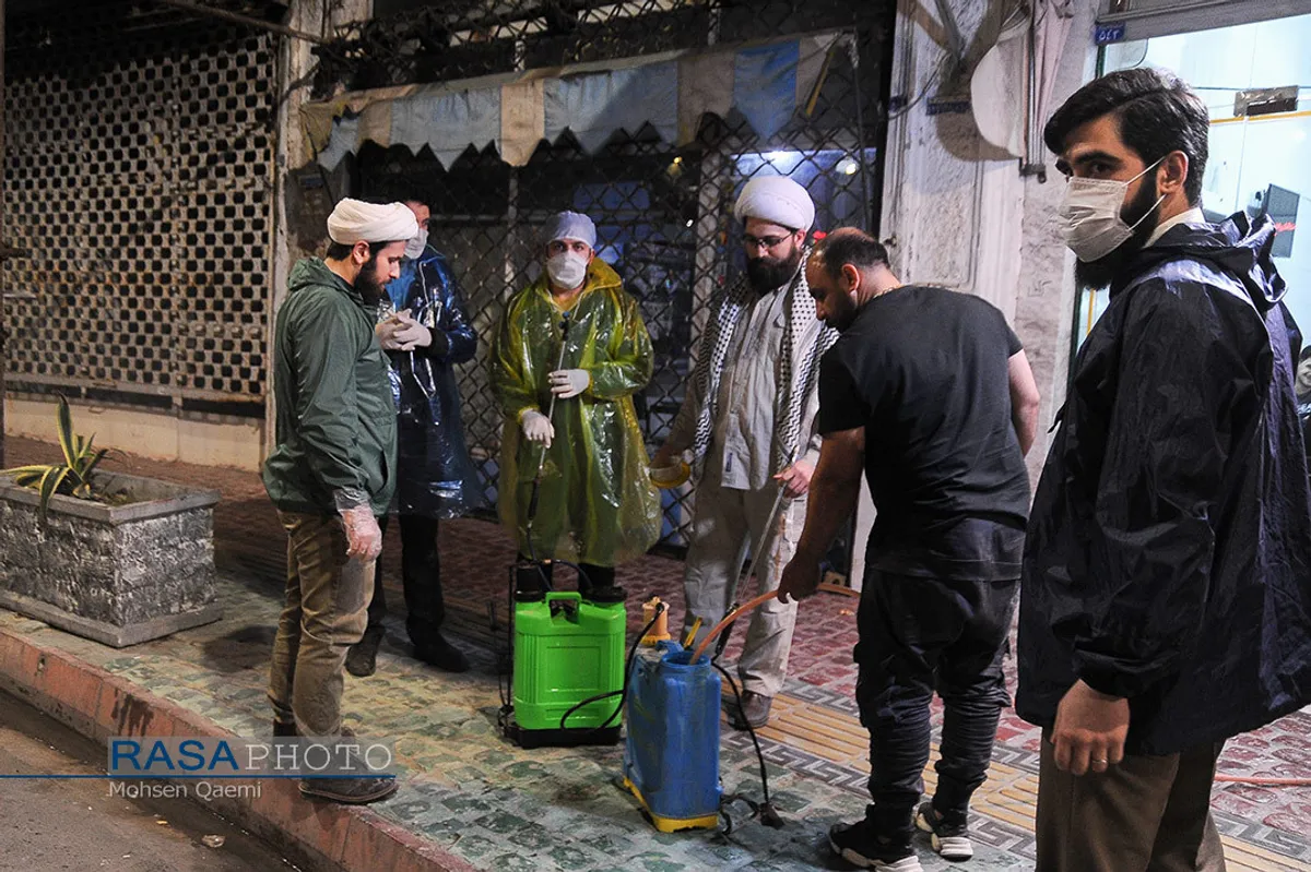 ضد عفونی معابر شهر&zwnj;های استان مازندران توسط قرارگاه جهادی حضرت امام حسن مجتبی (ع)