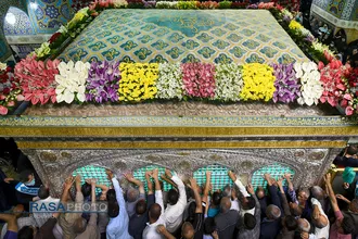گل&zwnj;آرایی ضریح مطهر روضوی ویژه ولادت حضرت امام رضا (علیه السلام)