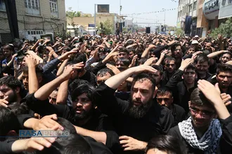 دسته عزاداری روز شهادت حضرت امام جعفر صادق (علیه السلام) با حضور حضرت آیت الله وحید خراسانی