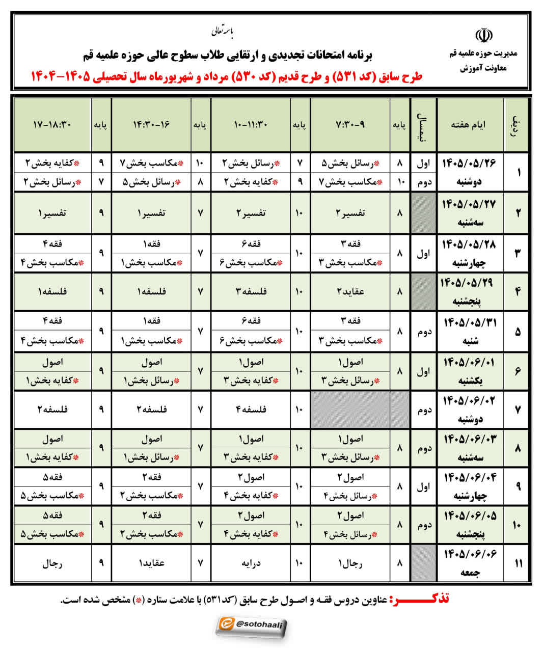 اعلام برنامه آزمونهای ارتقایی و تجدیدی طلاب سطوح عالی حوزه علمیه قم اعلام برنامه آزمونهای ارتقایی و تجدیدی طلاب سطوح عالی حوزه علمیه قم