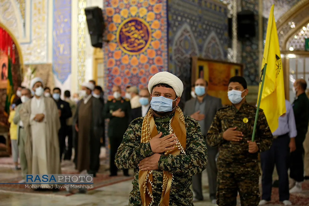 وداع با پیکر شهید نسیم افغانی در حرم مطهر رضوی&lrm;